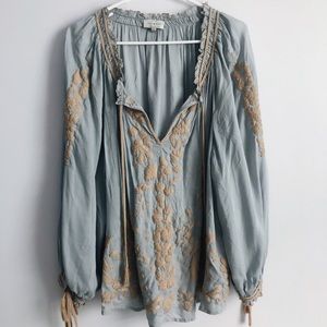 Lucky Brand embroidered tunic with ties